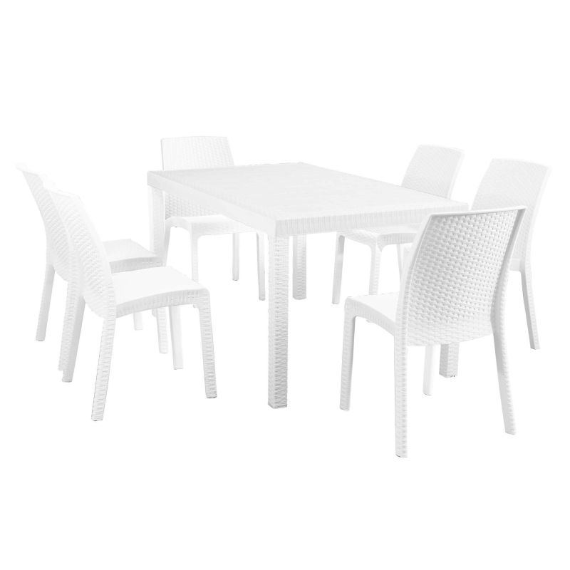 CALIGOLA - set tavolo in resina effetto rattan cm 150 x 90 x 74 h con 6 sedie Alma