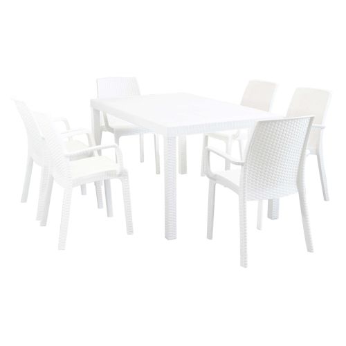 CALIGOLA - set tavolo in resina effetto rattan cm 150 x 90 x 74 h con 6 poltrone Alma