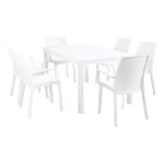 CALIGOLA - set tavolo in alluminio e teak cm 150 x 90 x 74 h con 6 poltrone Alma