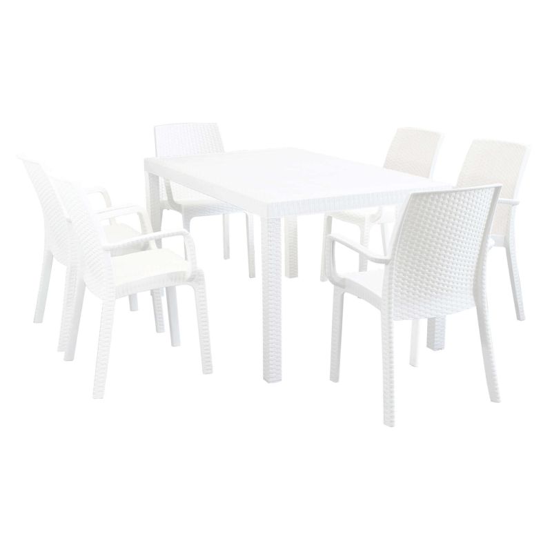 CALIGOLA - set tavolo in alluminio e teak cm 150 x 90 x 74 h con 6 poltrone Alma