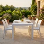 CALIGOLA - set tavolo in resina effetto rattan cm 150 x 90 x 74 h con 4 sedie Alma