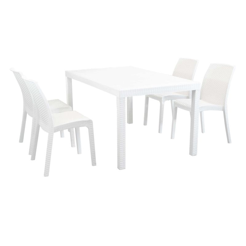 CALIGOLA - set tavolo in resina effetto rattan cm 150 x 90 x 74 h con 4 sedie Alma