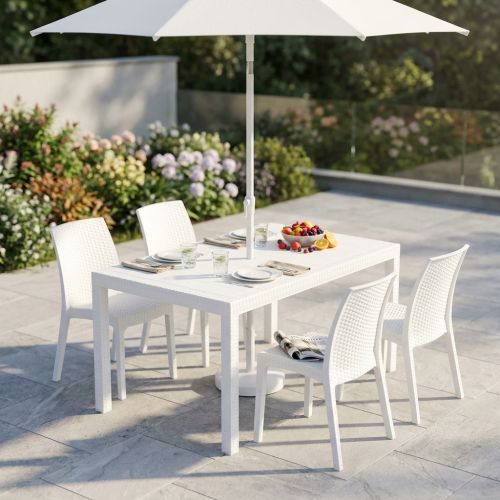 CALIGOLA - set tavolo in resina effetto rattan cm 150 x 90 x 74 h con 4 sedie Alma