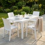 CALIGOLA - set tavolo in resina effetto rattan cm 150 x 90 x 74 h con 4 poltrone Alma