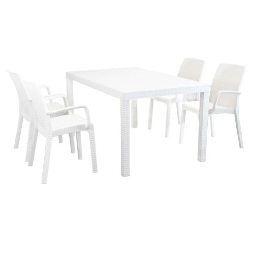 CALIGOLA - set tavolo in resina effetto rattan cm 150 x 90 x 74 h con 4 poltrone Alma