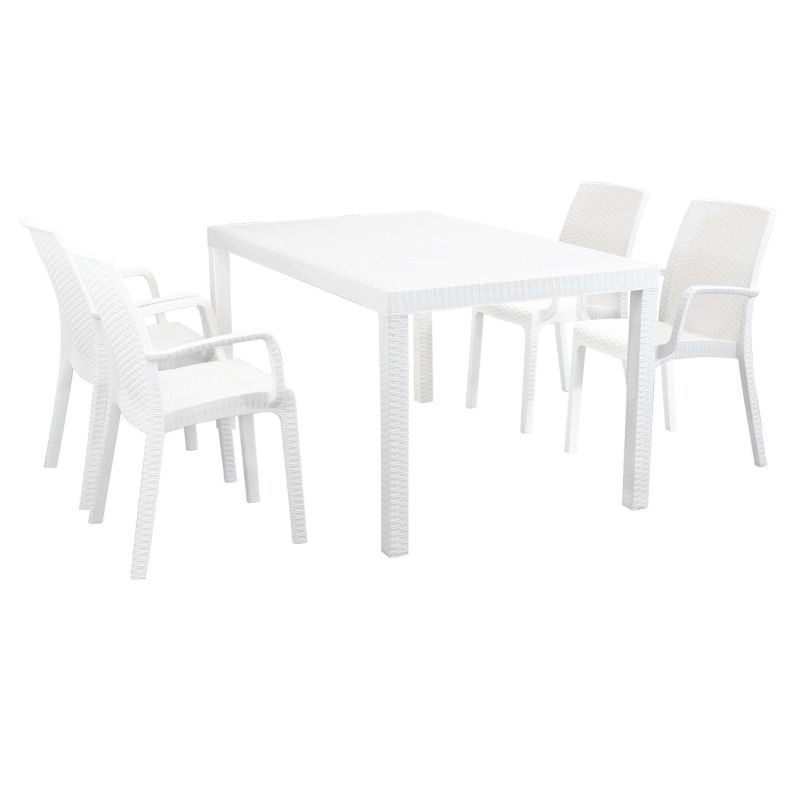 CALIGOLA - set tavolo in resina effetto rattan cm 150 x 90 x 74 h con 4 poltrone Alma