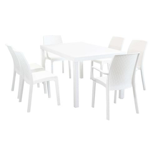 CALIGOLA - set tavolo in resina effetto rattan cm 150 x 90 x 74 h con 4 sedie e 2 poltrone Alma