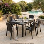 CALIGOLA - set tavolo in resina effetto rattan cm 150 x 90 x 74 h con 6 poltrone Alma