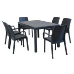 CALIGOLA - set tavolo in resina effetto rattan cm 150 x 90 x 74 h con 6 poltrone Alma