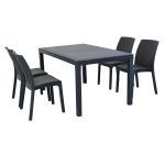 CALIGOLA - set tavolo in resina effetto rattan cm 150 x 90 x 74 h con 4 sedie Alma