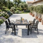 CALIGOLA - set tavolo in resina effetto rattan cm 150 x 90 x 74 h con 4 poltrone Alma
