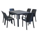 CALIGOLA - set tavolo in resina effetto rattan cm 150 x 90 x 74 h con 4 sedie e 2 poltrone Alma