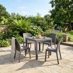 CALIGOLA - set tavolo in resina effetto rattan cm 80 x 80 x 74 h con 4 sedie Alma