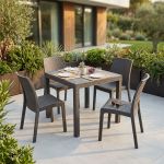 CALIGOLA - set tavolo in resina effetto rattan cm 80 x 80 x 74 h con 4 sedie Alma