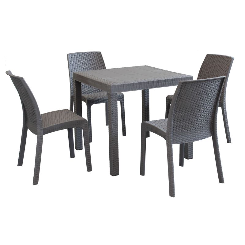 CALIGOLA - set tavolo in resina effetto rattan cm 80 x 80 x 74 h con 4 sedie Alma