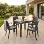 CALIGOLA - set tavolo in resina effetto rattan cm 80 x 80 x 74 h con 4 poltrone Alma
