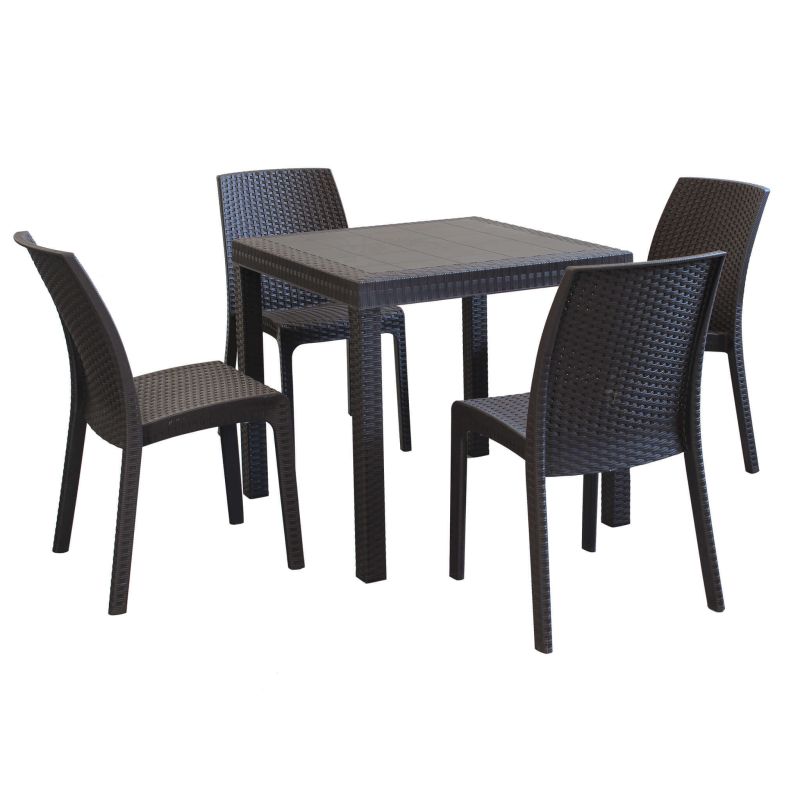 CALIGOLA - set tavolo in resina effetto rattan cm 80 x 80 x 74 h con 4 sedie Alma