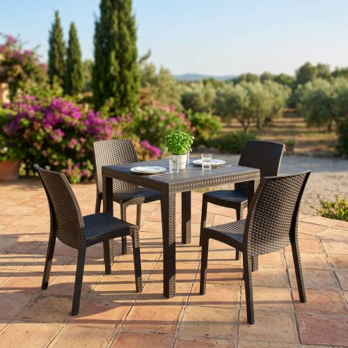 CALIGOLA - set tavolo in resina effetto rattan cm 80 x 80 x 74 h con 4 sedie Alma