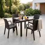 CALIGOLA - set tavolo in resina effetto rattan cm 80 x 80 x 74 h con 4 poltrone Alma