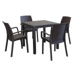 CALIGOLA - set tavolo in resina effetto rattan cm 80 x 80 x 74 h con 4 poltrone Alma
