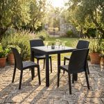 CALIGOLA - set tavolo in resina effetto rattan cm 80 x 80 x 74 h con 4 sedie Alma