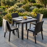 CALIGOLA - set tavolo in resina effetto rattan cm 80 x 80 x 74 h con 4 sedie Alma