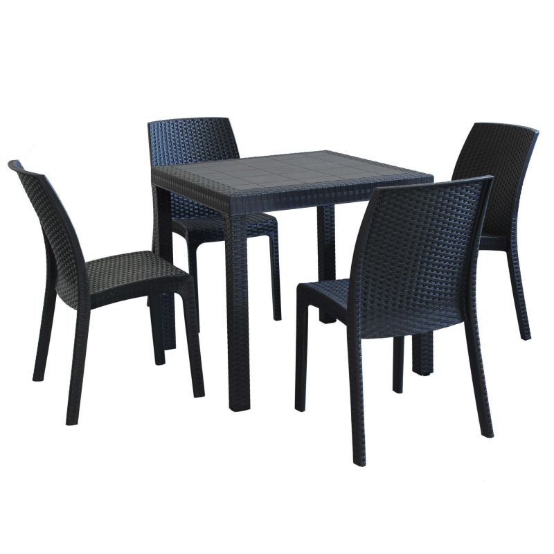 CALIGOLA - set tavolo in resina effetto rattan cm 80 x 80 x 74 h con 4 sedie Alma