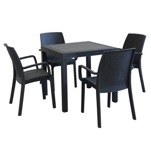 CALIGOLA - set tavolo in resina effetto rattan cm 80 x 80 x 74 h con 4 poltrone Alma