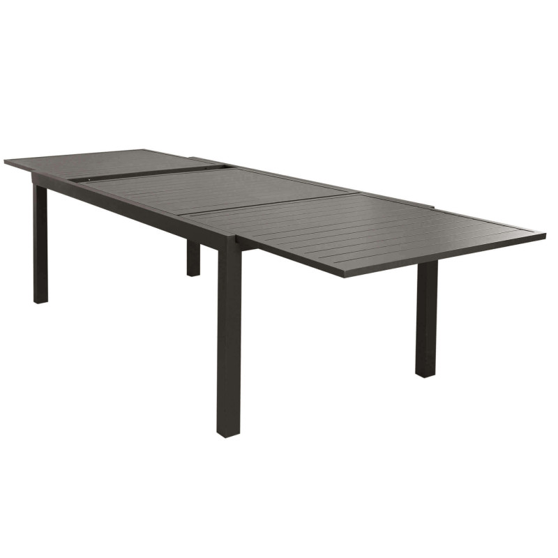 DEXTER - set tavolo in alluminio e teak cm 200/300 x 100 x 74 h con 10 poltrone Aulus