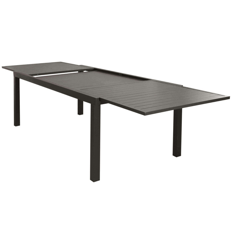 DEXTER - set tavolo in alluminio e teak cm 200/300 x 100 x 74 h con 8 sedie e 2 poltrone Aulus