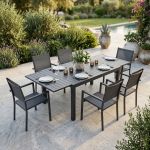 DEXTER - set tavolo in alluminio cm 160/240 x 90 x 75 h con 6 poltrone Venus