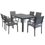 DEXTER - set tavolo in alluminio cm 160/240 x 90 x 75 h con 6 poltrone Venus