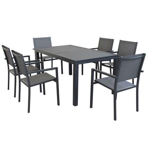 DEXTER - set tavolo in alluminio cm 160/240 x 90 x 75 h con 6 poltrone Venus