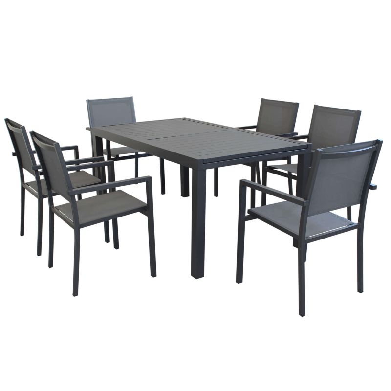 DEXTER - set tavolo in alluminio cm 160/240 x 90 x 75 h con 6 poltrone Venus