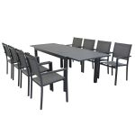 DEXTER - set tavolo in alluminio cm 160/240 x 90 x 75 h con 8 poltrone Venus