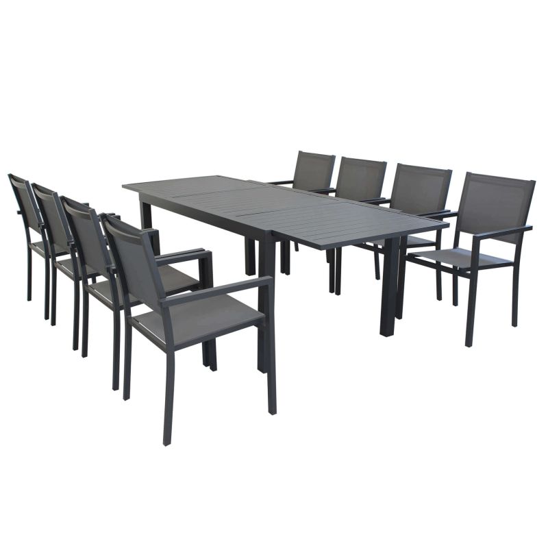 DEXTER - set tavolo in alluminio cm 160/240 x 90 x 75 h con 8 poltrone Venus