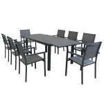 DEXTER - set tavolo in alluminio cm 160/240 x 90 x 75 h con 8 poltrone Venus