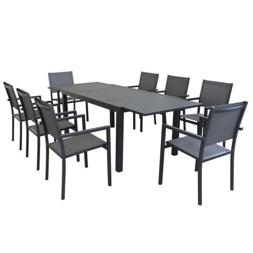 DEXTER - set tavolo in alluminio cm 160/240 x 90 x 75 h con 8 poltrone Venus