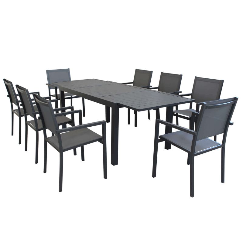 DEXTER - set tavolo in alluminio cm 160/240 x 90 x 75 h con 8 poltrone Venus