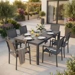 DEXTER - set tavolo in alluminio cm 200/300 x 100 x 74 h con 6 poltrone Venus