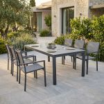 DEXTER - set tavolo in alluminio cm 200/300 x 100 x 74 h con 6 poltrone Venus