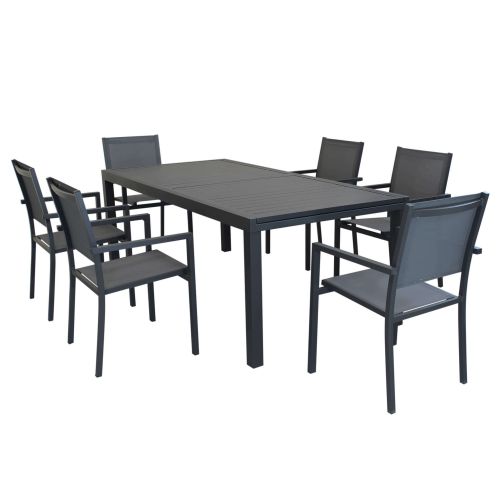 DEXTER - set tavolo in alluminio cm 200/300 x 100 x 74 h con 6 poltrone Venus