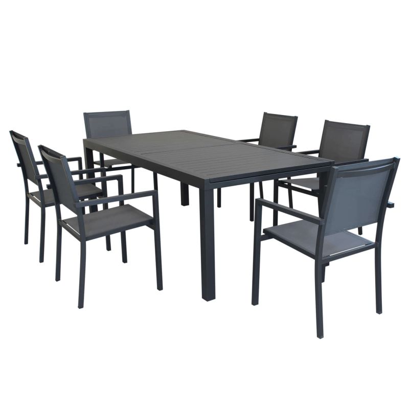 DEXTER - set tavolo in alluminio cm 200/300 x 100 x 74 h con 6 poltrone Venus