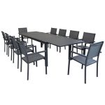 DEXTER - set tavolo in alluminio cm 200/300 x 100 x 74 h con 10 poltrone Venus