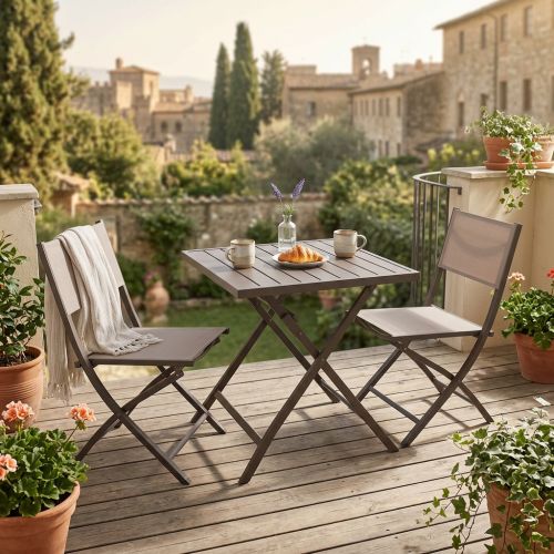 ABELUS - set tavolo in alluminio cm 70 x 70 x 73 h con 2 sedie Gaja