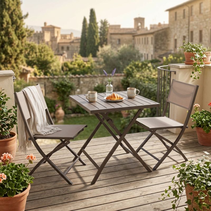 ABELUS - set tavolo in alluminio cm 70 x 70 x 73 h con 2 sedie Gaja