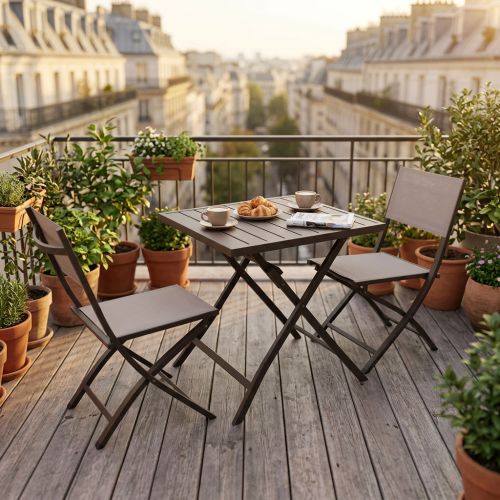 ABELUS - set tavolo in alluminio cm 70 x 70 x 73 h con 2 sedie Gaja