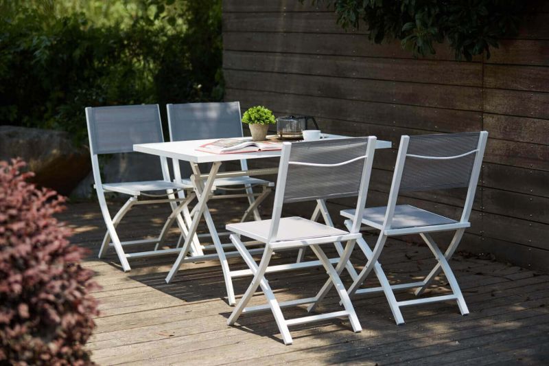 ABELUS - set tavolo in alluminio cm 130 x 77 x 73 h con 4 sedie Gaja