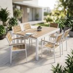 VIDUUS - set tavolo in alluminio e polywood cm 160/240 x 95 x 75 h con 6 poltrone Viduus