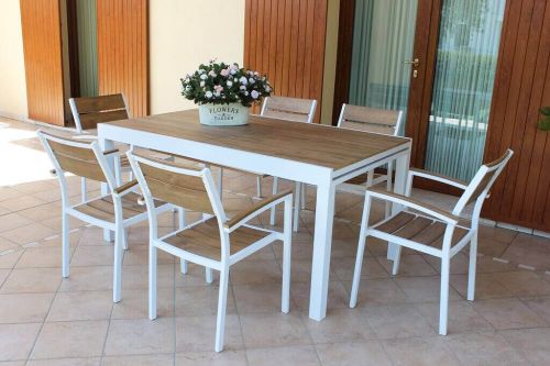 VIDUUS - set tavolo in alluminio e polywood cm 160/240 x 95 x 75 h con 8 poltrone Viduus